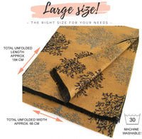 LARGE THICK NAVY MUSTARD TREE PRINT REVERSIBLE WINTER SHAWL BLANKET SCARF