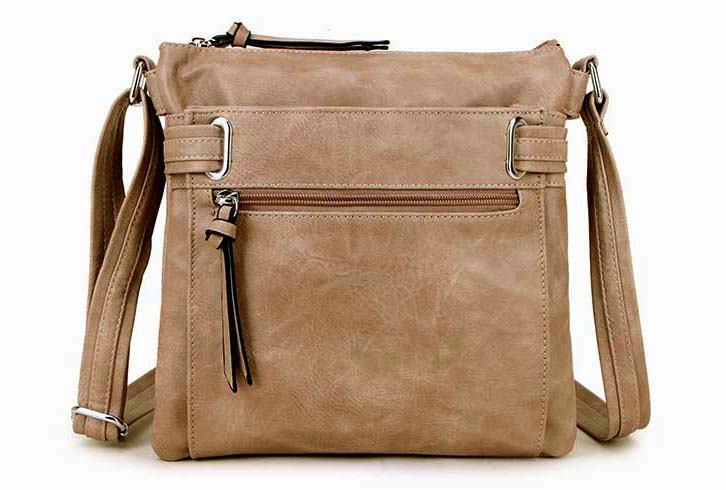 A-SHU LARGE BEIGE MULTI COMPARTMENT CROSS BODY OVER SHOULDER BAG WITH LONG STRAP - A-SHU.CO.UK
