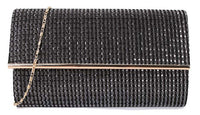 A-SHU LARGE BLACK AND SILVER METALLIC FOLD OVER CLUTCH BAG WITH LONG CHAIN STRAP - A-SHU.CO.UK