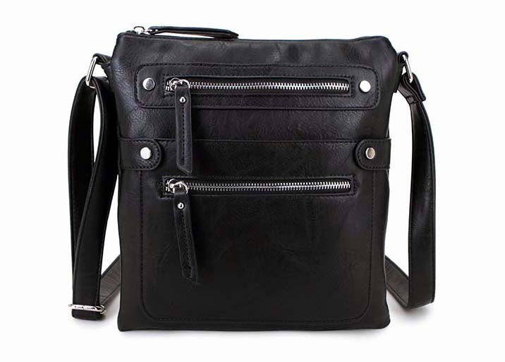 A-SHU LARGE BLACK MULTI COMPARTMENT CROSSBODY BAG WITH LONG STRAP - A-SHU.CO.UK
