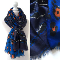 A-SHU LARGE BLUE ZEBRA AND LEOPARD PRINT SHAWL SCARF - A-SHU.CO.UK