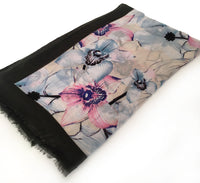 A-SHU LARGE DARK BROWN BORDER FLORAL PRINT SCARF - A-SHU.CO.UK