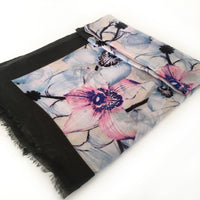 A-SHU LARGE DARK BROWN BORDER FLORAL PRINT SCARF - A-SHU.CO.UK