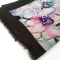 A-SHU LARGE DARK BROWN BORDER FLORAL PRINT SCARF - A-SHU.CO.UK