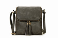 A-SHU LARGE GREY TASSEL MULTI COMPARTMENT CROSS BODY SHOULDER BAG WITH LONG STRAP - A-SHU.CO.UK