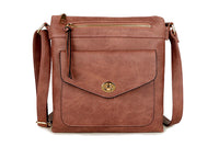 A-SHU LARGE DUSKY PINK TURN LOCK MULTI COMPARTMENT CROSS BODY SHOULDER BAG WITH LONG STRAP - A-SHU.CO.UK