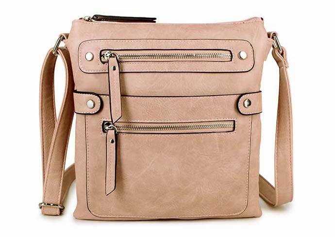 A-SHU LARGE BLUSH PINK MULTI COMPARTMENT CROSSBODY BAG WITH LONG STRAP - A-SHU.CO.UK