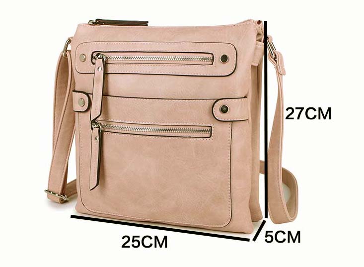 A-SHU LARGE BLUSH PINK MULTI COMPARTMENT CROSSBODY BAG WITH LONG STRAP - A-SHU.CO.UK