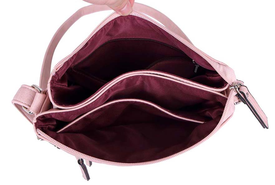 A-SHU LARGE BLUSH PINK MULTI COMPARTMENT CROSSBODY BAG WITH LONG STRAP - A-SHU.CO.UK