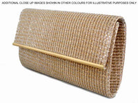 A-SHU LARGE BLACK AND SILVER METALLIC FOLD OVER CLUTCH BAG WITH LONG CHAIN STRAP - A-SHU.CO.UK