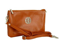 A-SHU LARGE MULTI-COMPARTMENT CROSS-BODY PURSE BAG WITH WRIST AND LONG STRAPS - TAN - A-SHU.CO.UK