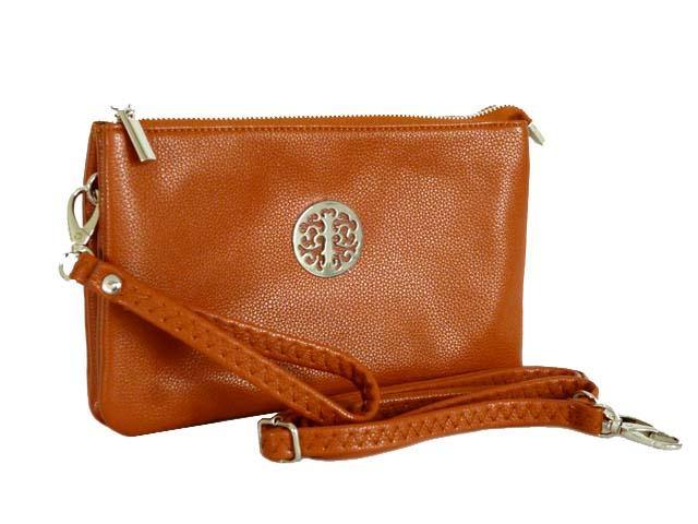 A-SHU LARGE MULTI-COMPARTMENT CROSS-BODY PURSE BAG WITH WRIST AND LONG STRAPS - TAN - A-SHU.CO.UK