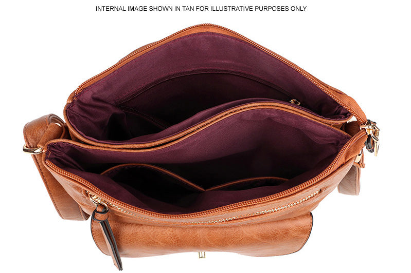 A-SHU LARGE DUSKY PINK TURN LOCK MULTI COMPARTMENT CROSS BODY SHOULDER BAG WITH LONG STRAP - A-SHU.CO.UK