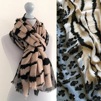 A-SHU LARGE PALE PINK ZEBRA AND LEOPARD PRINT SHAWL SCARF - A-SHU.CO.UK