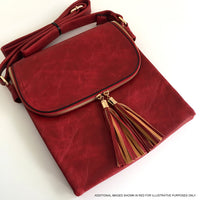 A-SHU LARGE TAN TASSEL MULTI COMPARTMENT CROSS BODY SHOULDER BAG WITH LONG STRAP - A-SHU.CO.UK