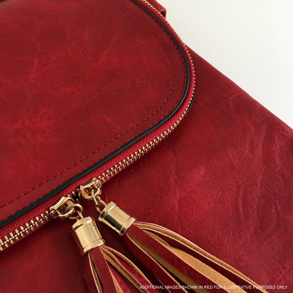 A-SHU LARGE GREY TASSEL MULTI COMPARTMENT CROSS BODY SHOULDER BAG WITH LONG STRAP - A-SHU.CO.UK