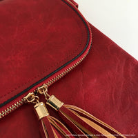 A-SHU LARGE TAN TASSEL MULTI COMPARTMENT CROSS BODY SHOULDER BAG WITH LONG STRAP - A-SHU.CO.UK