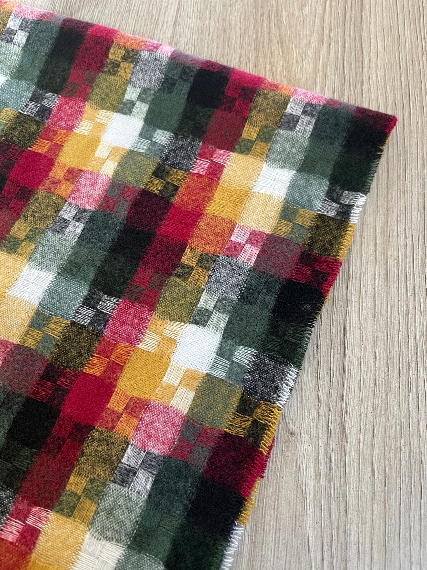 LONG BLACK MULTICOLOUR WOOL MIX CHECKED TARTAN SCARF