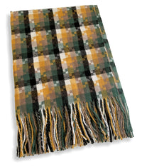 LONG GREEN MULTICOLOUR WOOL MIX CHECKED TARTAN SCARF