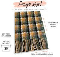 LONG GREEN MULTICOLOUR WOOL MIX CHECKED TARTAN SCARF