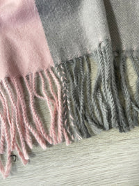 LONG LIGHT BLUSH PINK WOOL MIX CHECKED TARTAN SCARF