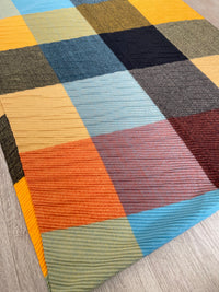 LONG ORANGE CRINKLE MULTICOLOUR WOOL MIX COLOUR BLOCK CHECK SCARF