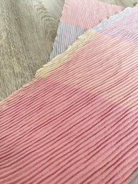 LONG PINK CRINKLE MULTICOLOUR WOOL MIX COLOUR BLOCK CHECK SCARF