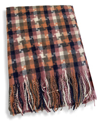 LONG PINK MULTICOLOUR WOOL MIX CHECKED TARTAN SCARF