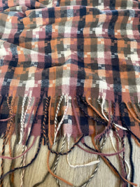 LONG PINK MULTICOLOUR WOOL MIX CHECKED TARTAN SCARF