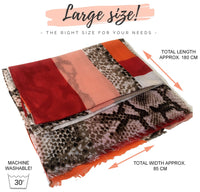 LONG RED BLOCKS SNAKESKIN PRINT LIGHTWEIGHT SHAWL SCARF