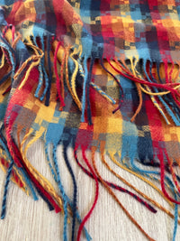 LONG RED MULTICOLOUR WOOL MIX CHECKED TARTAN SCARF