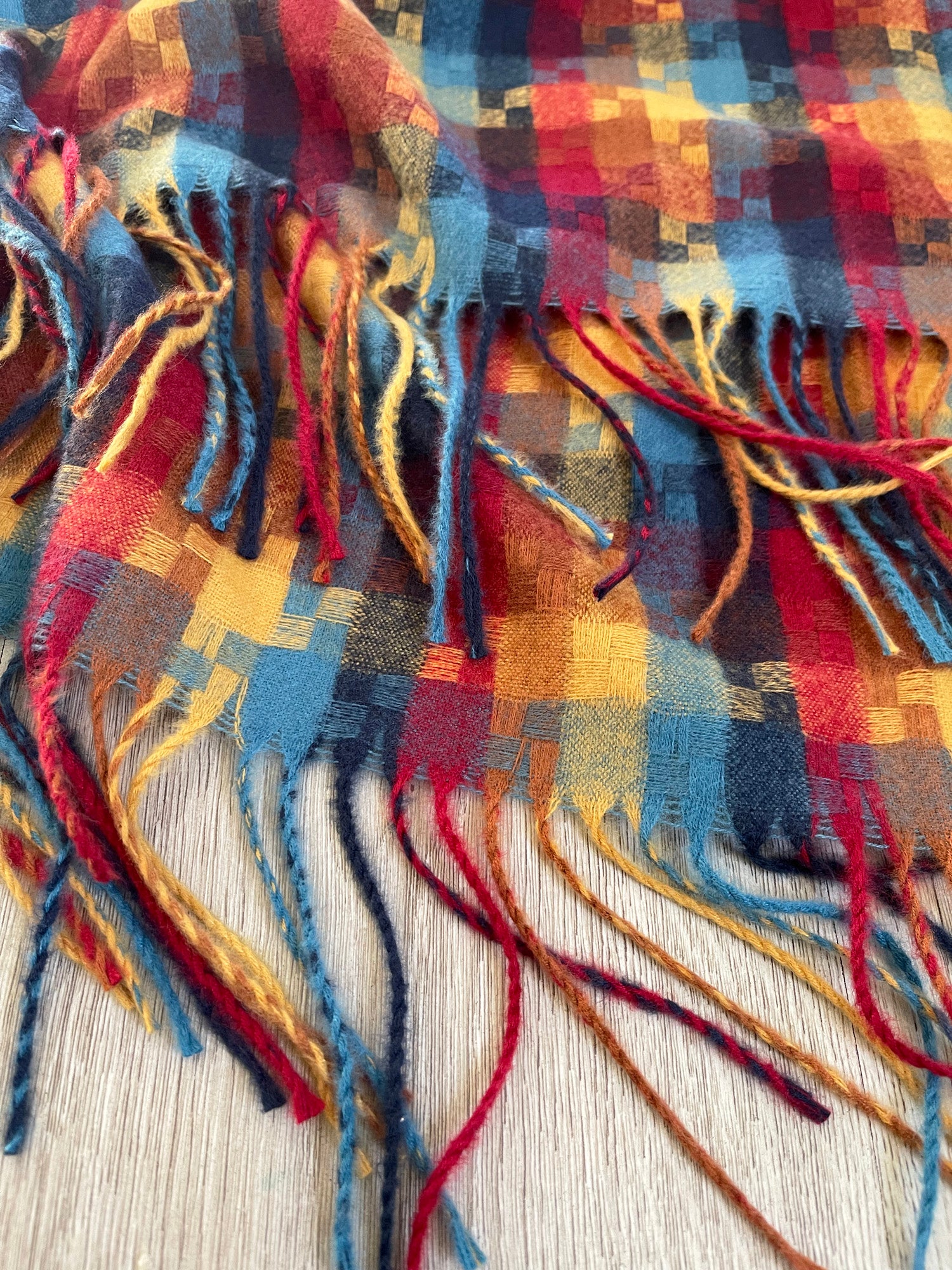 LONG RED MULTICOLOUR WOOL MIX CHECKED TARTAN SCARF