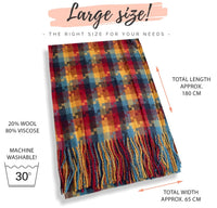 LONG RED MULTICOLOUR WOOL MIX CHECKED TARTAN SCARF