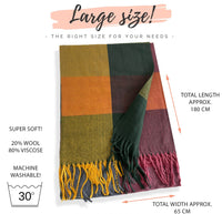 LONG YELLOW GREEN WOOL MIX CHECKED TARTAN SCARF