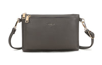 MULTI-POCKET CROSS BODY MESSENGER PURSE BAG WITH WRISTLET STRAP - DARK GREY