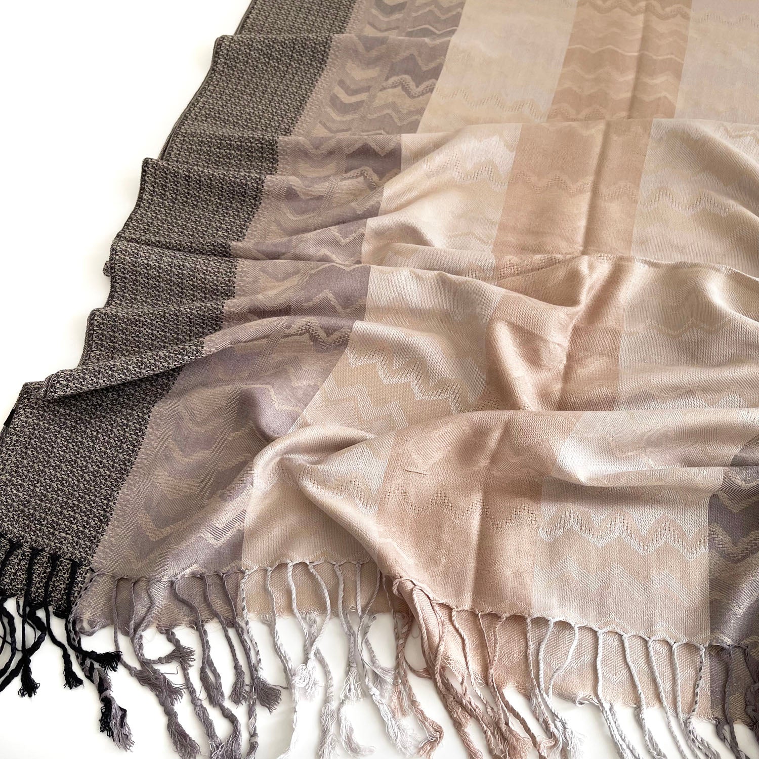 MULTICOLOUR BEIGE WAVE PRINT PASHMINA SHAWL SCARF