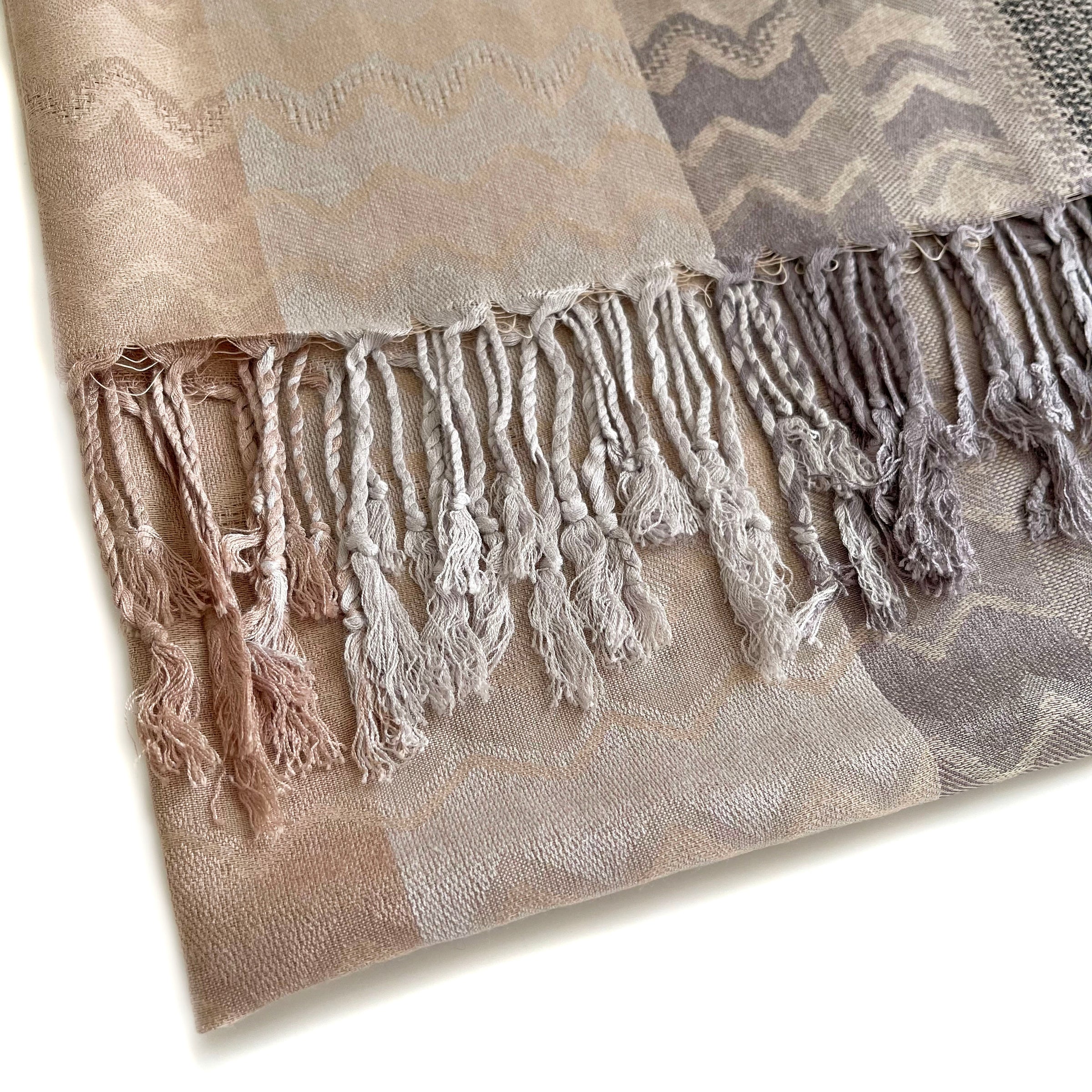 MULTICOLOUR BEIGE WAVE PRINT PASHMINA SHAWL SCARF
