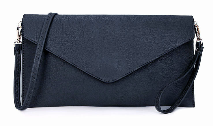 NAVY BLUE OVER SIZED ENVELOPE CLUTCH BAG WITH LONG CROSS BODY AND WRISTLET STRAP