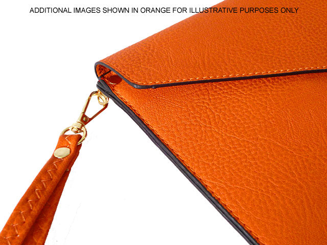 A-SHU BROWN OVER-SIZED ENVELOPE CLUTCH BAG WITH LONG CROSS BODY AND WRISTLET STRAP - A-SHU.CO.UK