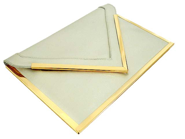 A SHU OVERSIZED SILVER METAL ENVELOPE CLUTCH BAG WITH LONG CHAIN