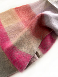 PINK CHECKED WOOL RAINBOW BLANKET SCARF OVERSIZED WINTER SHAWL WRAP