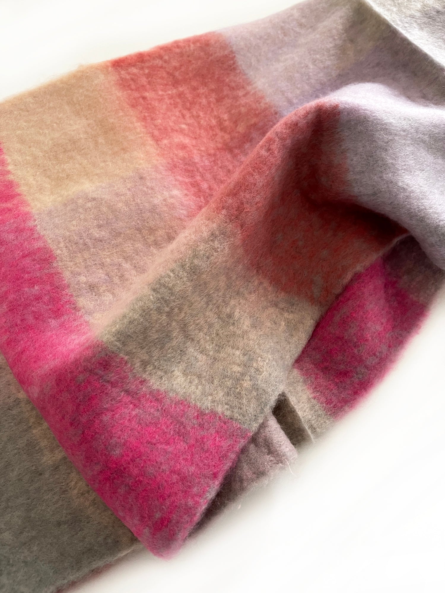 PINK CHECKED WOOL RAINBOW BLANKET SCARF OVERSIZED WINTER SHAWL WRAP