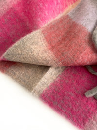 PINK CHECKED WOOL RAINBOW BLANKET SCARF OVERSIZED WINTER SHAWL WRAP