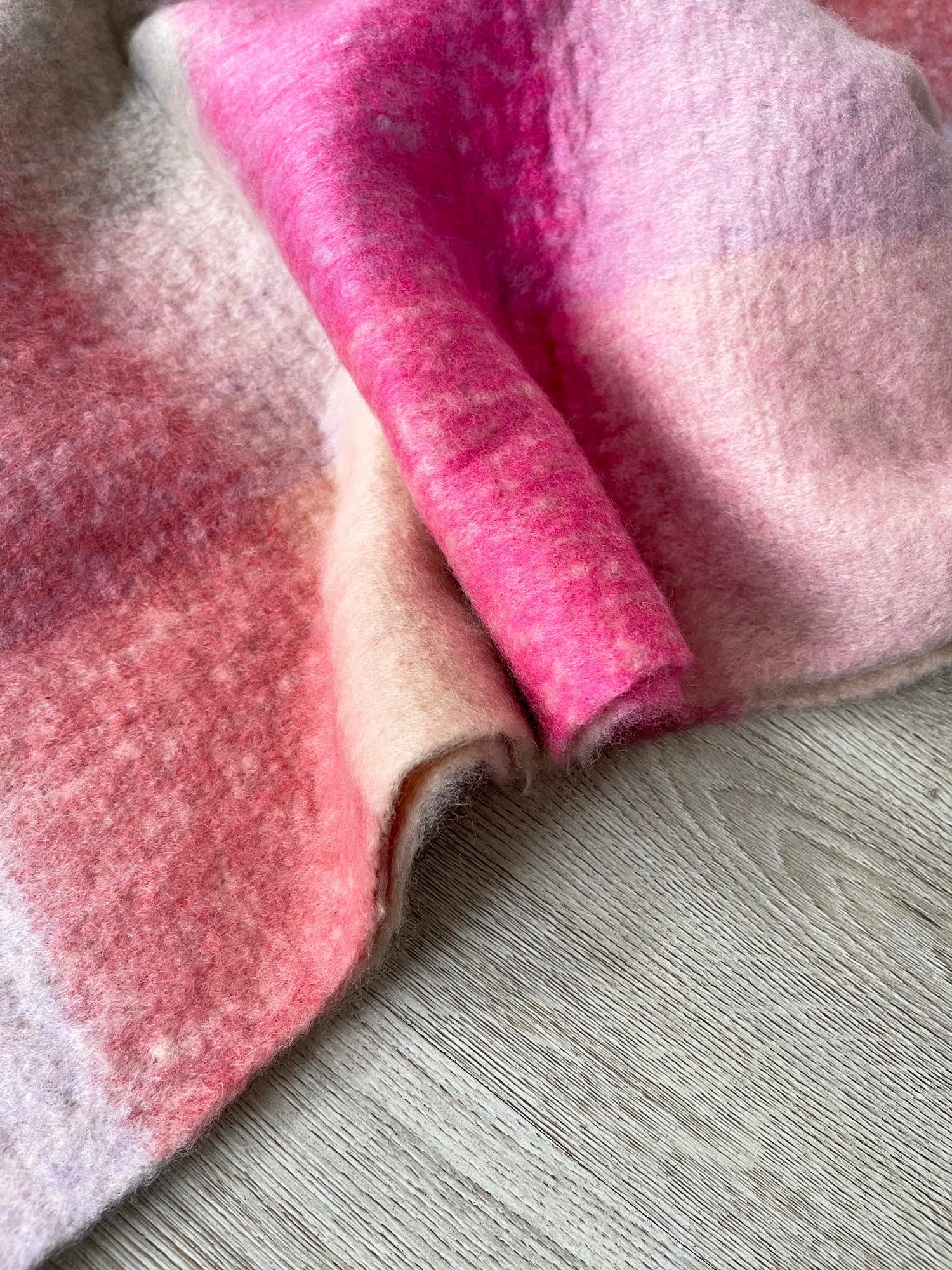 PINK CHECKED WOOL RAINBOW BLANKET SCARF OVERSIZED WINTER SHAWL WRAP