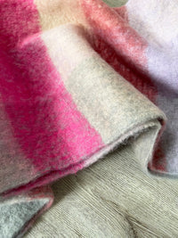 PINK CHECKED WOOL RAINBOW BLANKET SCARF OVERSIZED WINTER SHAWL WRAP