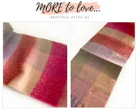 PINK CHECKED WOOL RAINBOW BLANKET SCARF OVERSIZED WINTER SHAWL WRAP