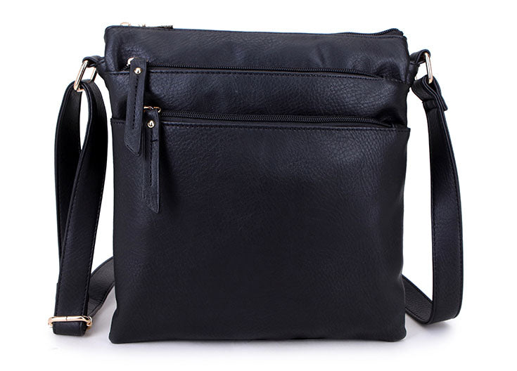 A-SHU PLAIN BLACK MULTI COMPARTMENT CROSS BODY SHOULDER BAG - A-SHU.CO.UK