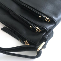 A-SHU PLAIN BLACK MULTI COMPARTMENT CROSS BODY SHOULDER BAG - A-SHU.CO.UK