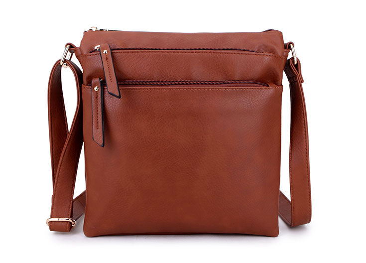 A-SHU PLAIN BROWN MULTI COMPARTMENT CROSS BODY SHOULDER BAG - A-SHU.CO.UK