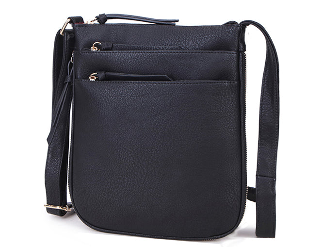 A-SHU PLAIN CURVED BLACK MULTI COMPARTMENT CROSS BODY SHOULDER BAG - A-SHU.CO.UK